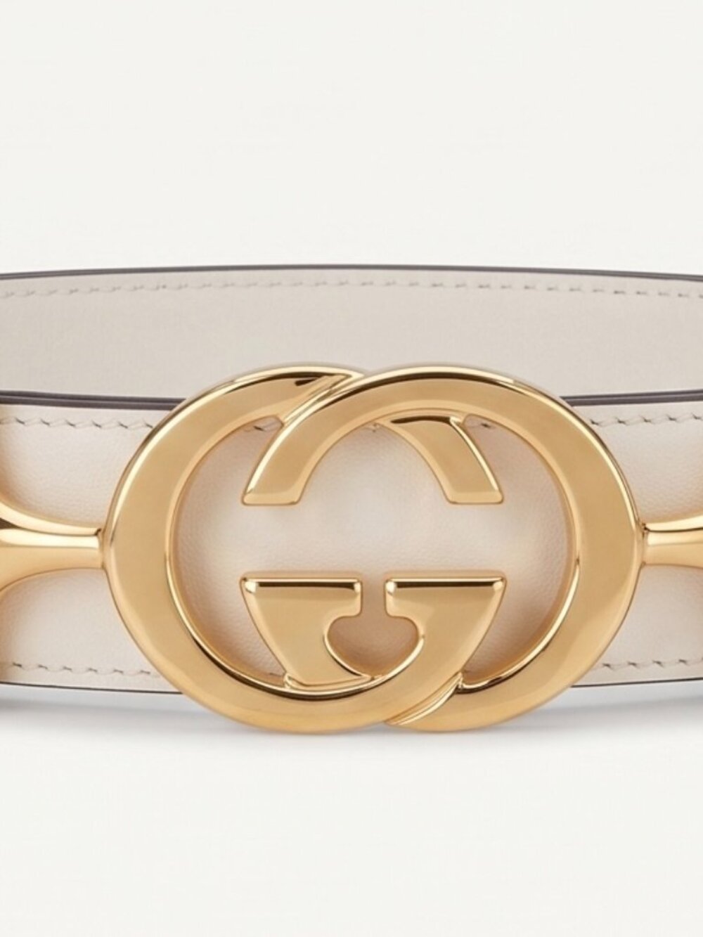 Gucci Signature White Leather Belt (Interlocking G Buckle, Gold-tone)